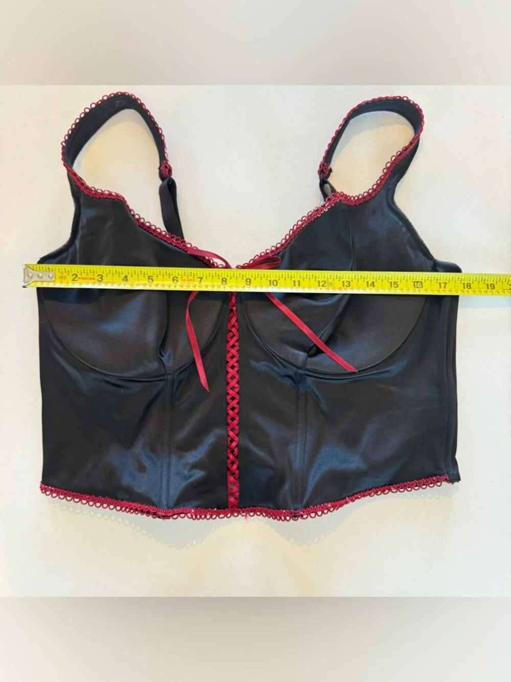 Cacique Burgundy Corset Bra Top Size 44 Black/Red Padded Adjustable Straps